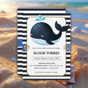 Havsblått under Sea Kawaii Whale Baby Shower Inbjudningar