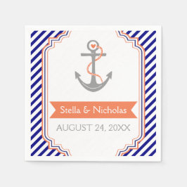 Havsblått, vitkorallankare nautiska bröllop pappersservett
