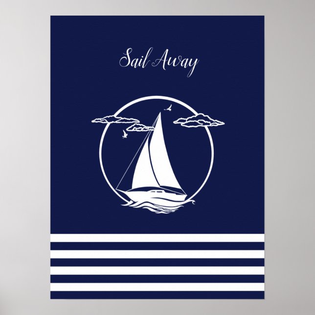 Havsbottensilhouette/segelbåt bort/flottan poster (Framsidan)