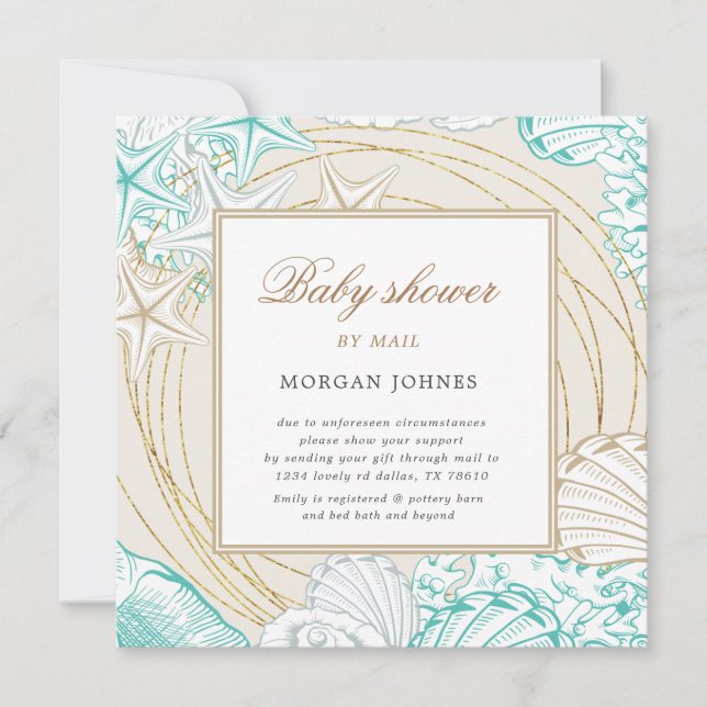 havsbottentsköldpaddor i guld, babydusch vid kuste (Framsida)