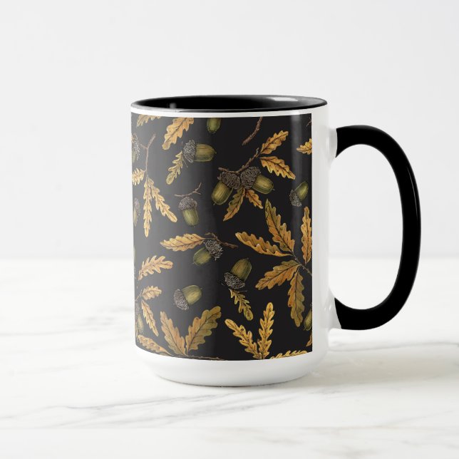 Havsbottnar och ek-löv på svart mugg (Höger)