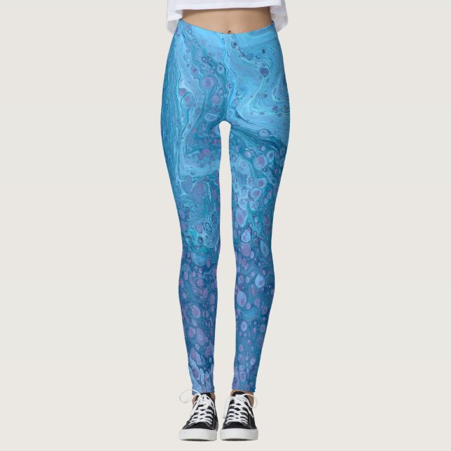 Havsbreeze 3 Mjuk Blå Lila Abstrakt Leggings (Framsida)