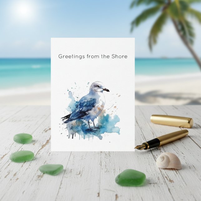 Havsbryggning: Vattenfärgen Fiskmås Helg Vykort (Skapare uppladdad)
