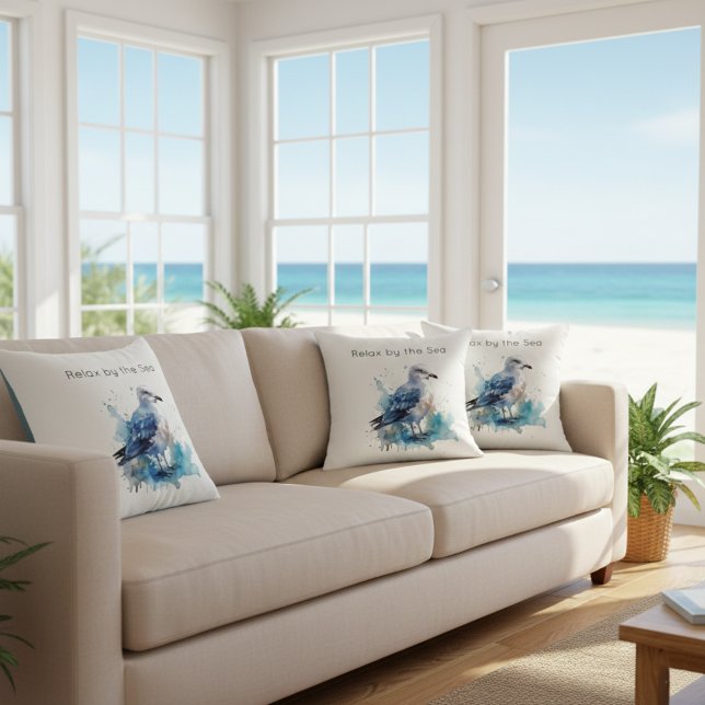 Havsbryggning: Vattenfärgen Fiskmås Kudde (Skapare uppladdad)