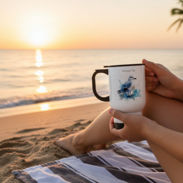 Havsbryggning: Vattenfärgen Fiskmås Resemugg (Skapare uppladdad)