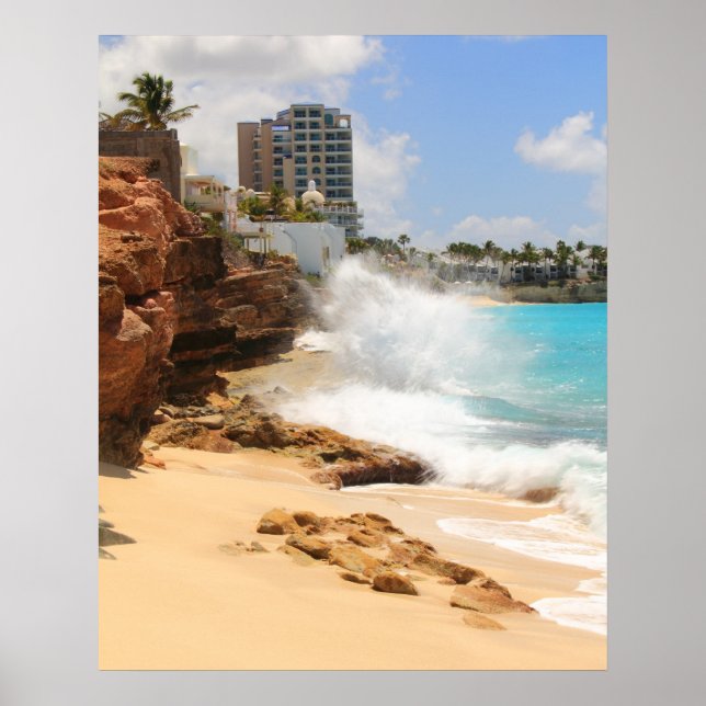 Havsbrytning vid Cupecoy Beach Cliffs, St. Maarten Poster (Framsidan)