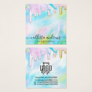 Havsburk Grönt HoloGraph Glitter Drips Earring Log Fyrkantigt Visitkort