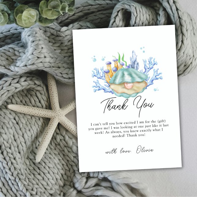 Havsburk under havets babyskor tack kort (Girly Ocean Pearl Under The Sea Baby Shower Thank You Card)