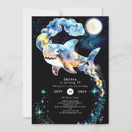 Havsdag i Roligten Blue Shark Birthday Inbjudningar