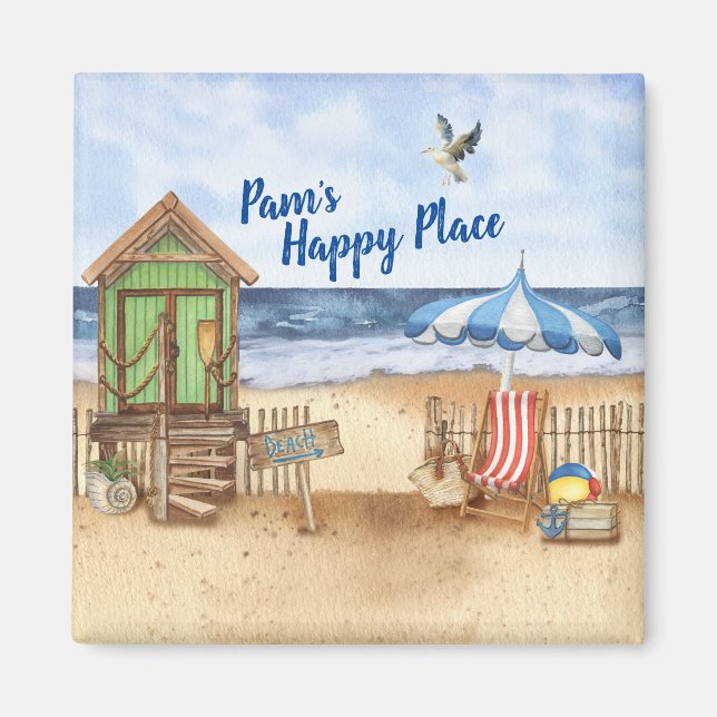 Havsdagen vid Beach Personlig Round Magnet (Framsidan)