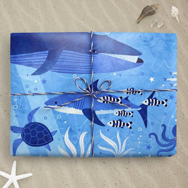 Havsdjupszoner - Undervattensdjur XL Presentpapper (Ocean Depth Zones - Undersea Animals XL wrapping paper gift mockup)