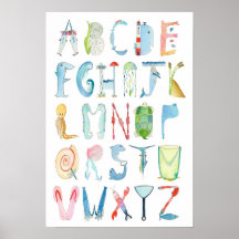 Havsdjur Alfabet Poster - 33 x 48 cm
