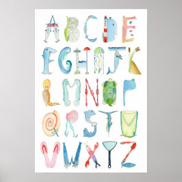 Havsdjur Alfabet Poster - 33 x 48 cm