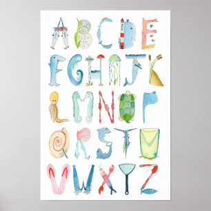 Havsdjur Alfabet Poster - 33 x 48 cm