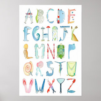 Havsdjur Alfabet Poster - 33 x 48 cm