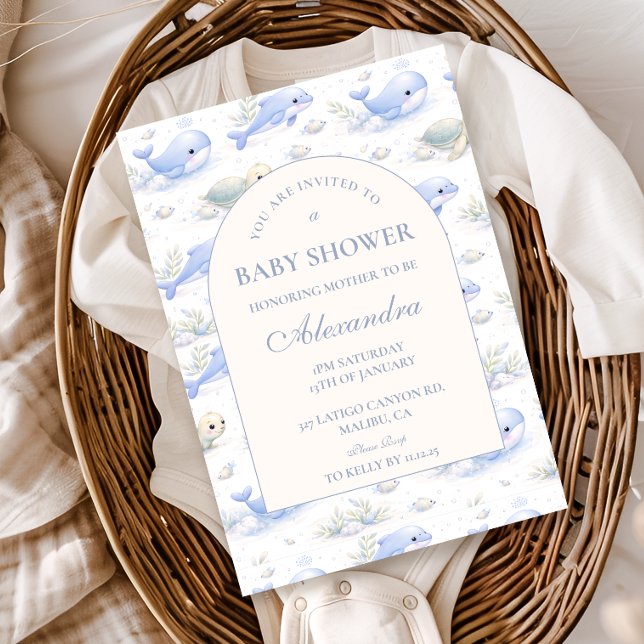Havsdjur Båge Elegant Babyfirande Inbjudningar (Skapare uppladdad)