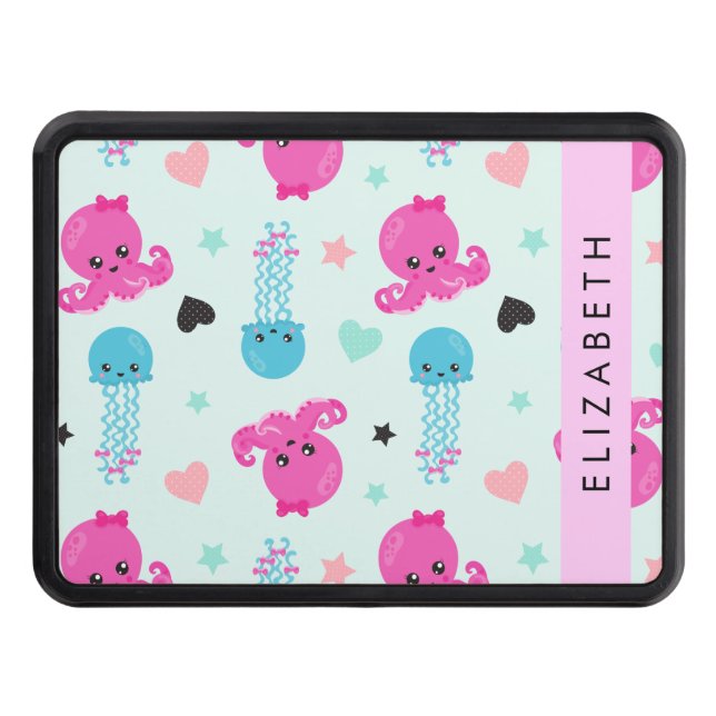 Havsdjur, bläckfisk, maneter, örter, ditt namn dragkroksskydd (Framsidan)