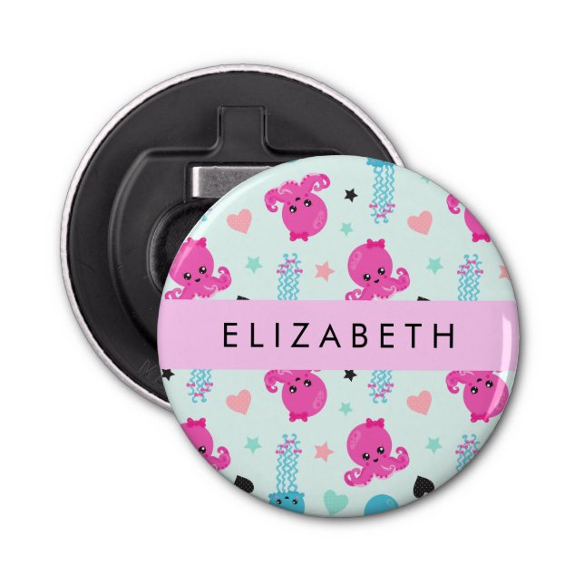 Havsdjur, bläckfisk, maneter, örter, ditt namn flasköppnare (Framsidan)