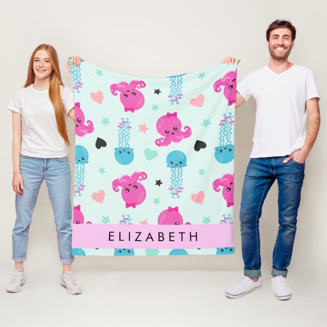 Havsdjur, bläckfisk, maneter, örter, ditt namn fleecefilt (På plats)