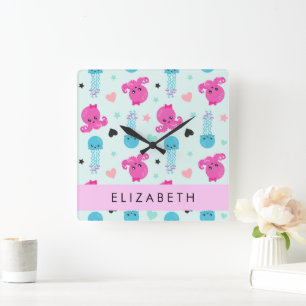 Havsdjur, bläckfisk, maneter, örter, ditt namn fyrkantig klocka