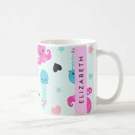 Havsdjur, bläckfisk, maneter, örter, ditt namn kaffemugg