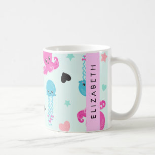 Havsdjur, bläckfisk, maneter, örter, ditt namn kaffemugg