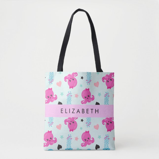 Havsdjur, bläckfisk, maneter, örter, ditt namn tygkasse (Framsida)