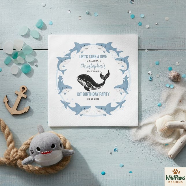 Havsdjur Haj 1-års födelsedag | Under havet Pappersservett (Sea Animals Shark 1st Birthday | Under the Sea Napkins
)