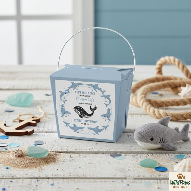 Havsdjur Haj 1-årsdag | Under havet  Presentaskar (Sea Animals Shark 1st Birthday | Under the Sea Favor Boxes
)