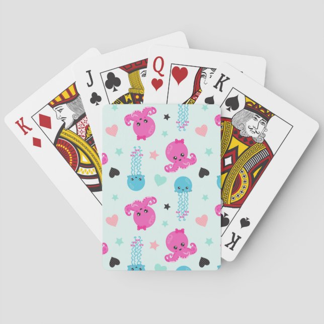 Havsdjur, havslevande, bläckfisk, maneter, örter casinokort (Baksidan)