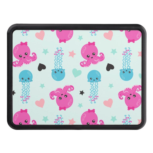 Havsdjur, havslevande, bläckfisk, maneter, örter dragkroksskydd (Framsidan)