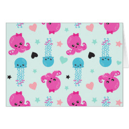 Havsdjur, havslevande, bläckfisk, maneter, örter hälsningskort