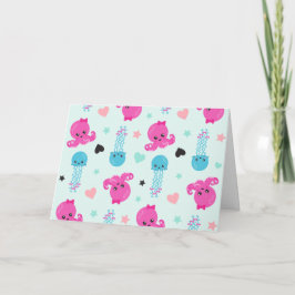 Havsdjur, havslevande, bläckfisk, maneter, örter kort