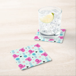 Havsdjur, havslevande, bläckfisk, maneter, örter underlägg papper kvadrat