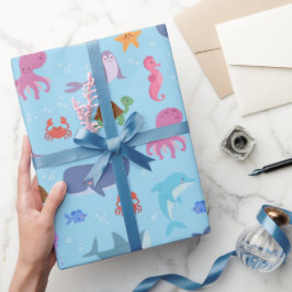 Havsdjur Inpackningspapper, Havsliv Presentförpack Presentpapper