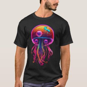 Havsdjur, maneter, svart, färg, bomull sl. t shirt