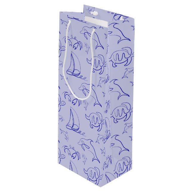 Havsdjur och segelbåt en linje teckning mönster (Framsidan Vinklad)