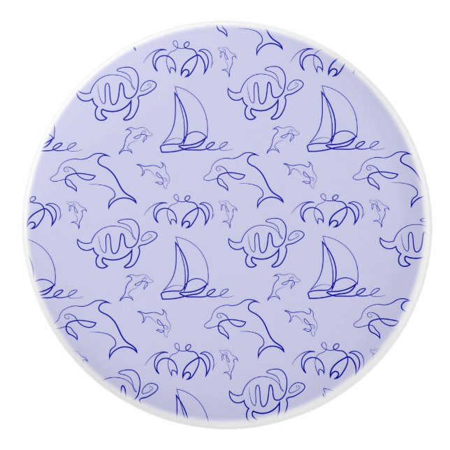 Havsdjur och segelbåt en linje teckning mönster  knopp (Framsidan)