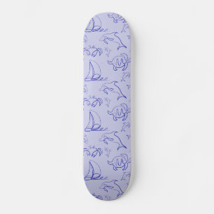 Havsdjur och segelbåt en linje teckning mönster mini skateboard bräda 18,5 cm