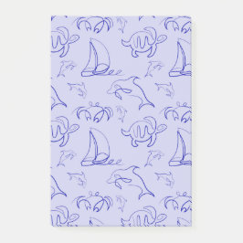 Havsdjur och segelbåt en linje teckning mönster post-it block