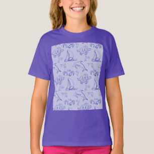 Havsdjur och segelbåt en linje teckning mönster t shirt