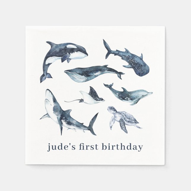 Havsdjur Pappra Tallrikar Pappersservett (Framsidan)