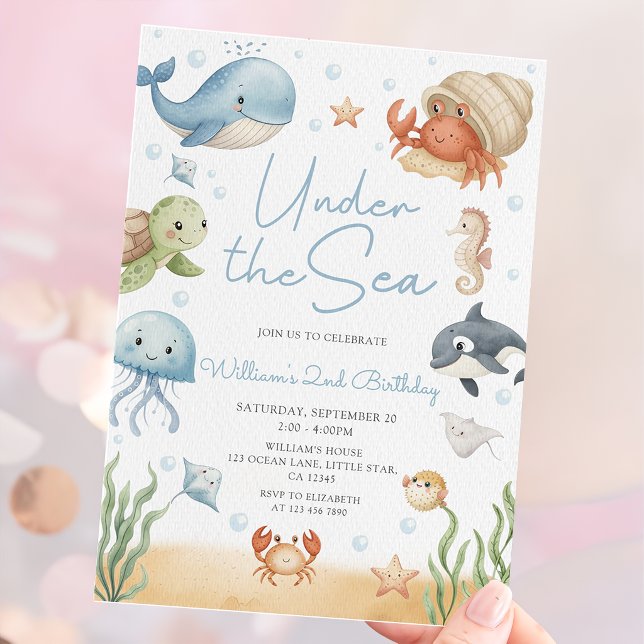 Havsdjur Under Havet 2-års Födelsedag Inbjudningar (Skapare uppladdad)