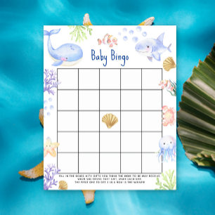 Havsdjur Under havet Baby shower bingo spel