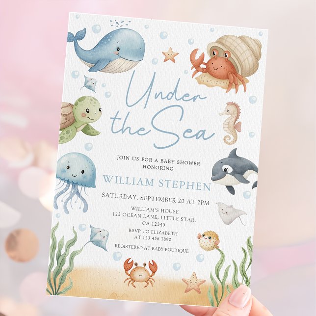 Havsdjur under havet Baby Shower Inbjudningar (Skapare uppladdad)