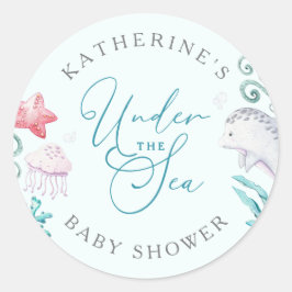 Havsdjur under Sea Boy Baby Shower Runt Klistermärke