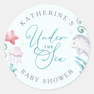 Havsdjur under Sea Boy Baby Shower Runt Klistermärke