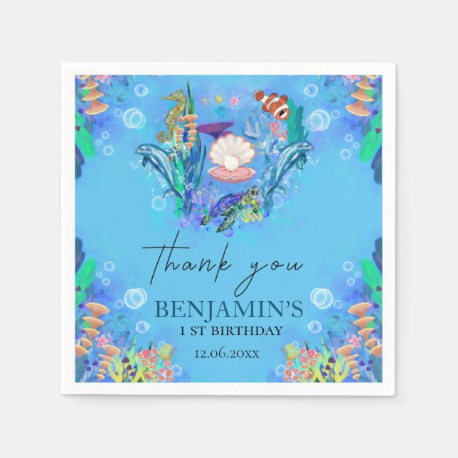 Havsdjur Vild En födelsedag Napkins Pappersservett (Framsidan)