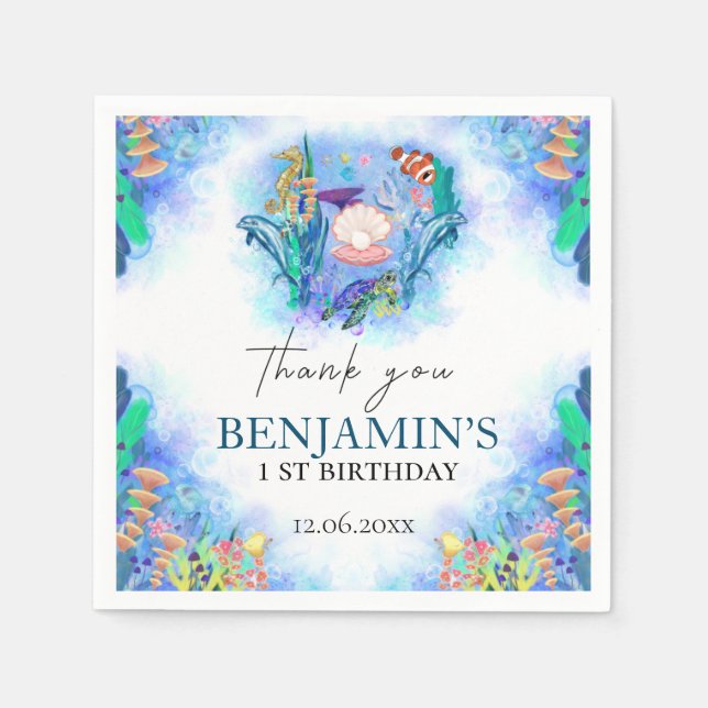 Havsdjur Vild En födelsedag Napkins Pappersservett (Framsidan)