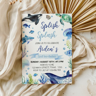 Havsdjurens födelsedagsinbjudan under havet inbjudningar